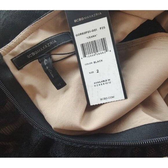 BCBGMaxAzria Dress 2 Black Lace Sheath Ceara Short Sleeve Cocktail - Picture 7 of 11